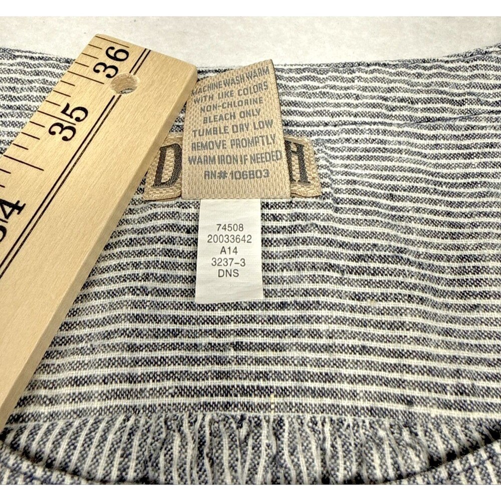 Duluth Trading Womens L Hemp Cotton Tunic Gray White Stripe Henley Long Sleeve - Picture 3 of 10